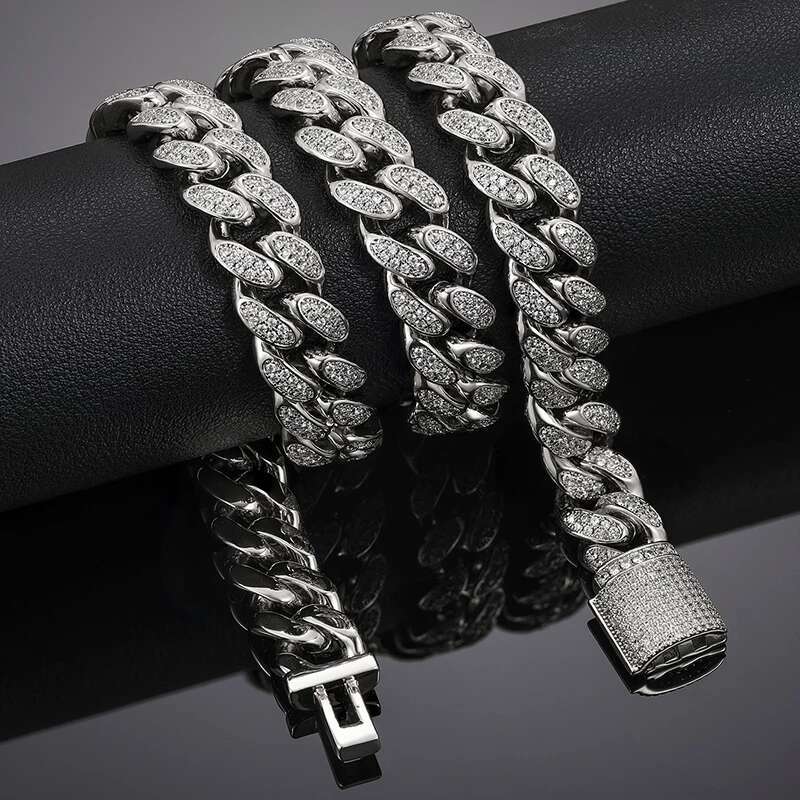 6-20mm S925 Silver Black/Silver/Gold Plated Color Full Miami Cuban Chain Moissanite Rope Rapper Necklace For Men Hip Hop Jewelry