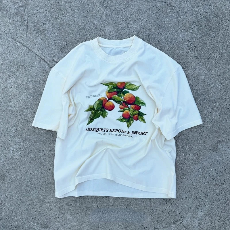 Y2K retro graphic Tshirt with printed pattern for mens casual streetwear oversized hiphop original cotton loose 250318