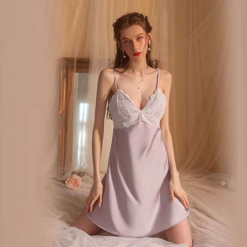 2024 Sexy Backless Nightwear Night Dresses Present Have Bra Underwear Sleepwear Slip Dress Ice Satin Women's Silk Pamas