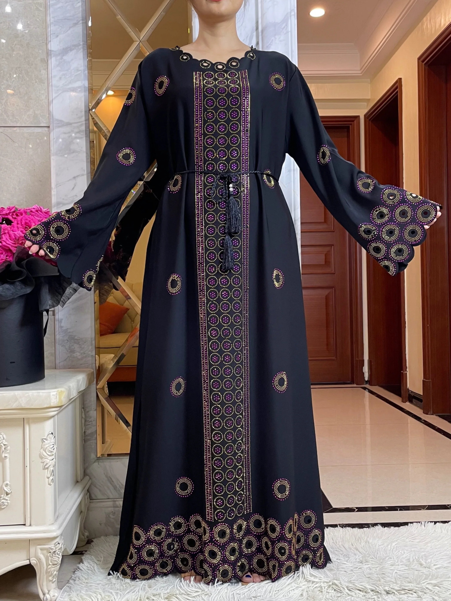 Autumn Womens Elegant Dress Dubai Party Clothing Long Sleeve Dashiki Muslim High Comfort Fabric African Abaya 250326