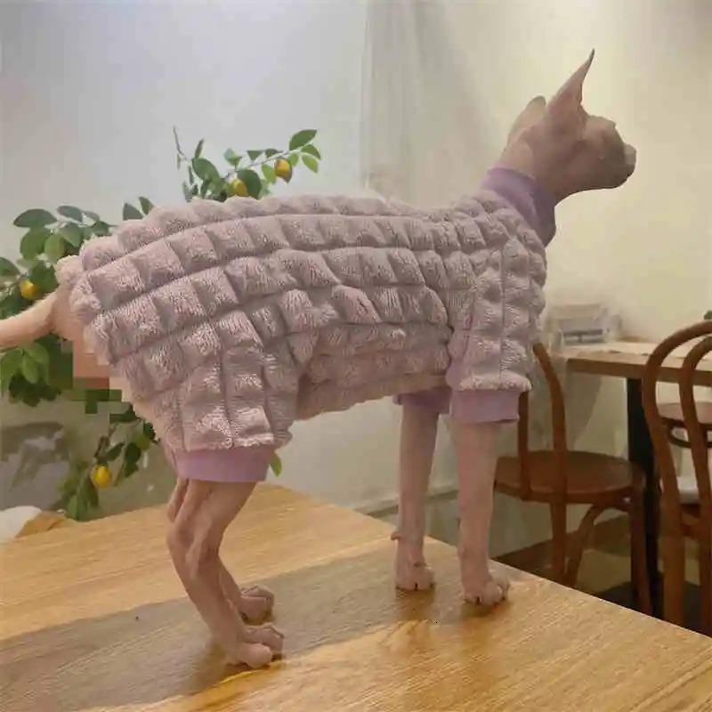 Elegant Warm Sphynx Cat Turtleneck Sweater Hairless Cat Clothes Comfort Winter Coat Thickening Fleece Jacket for Sphynix Cat 250326