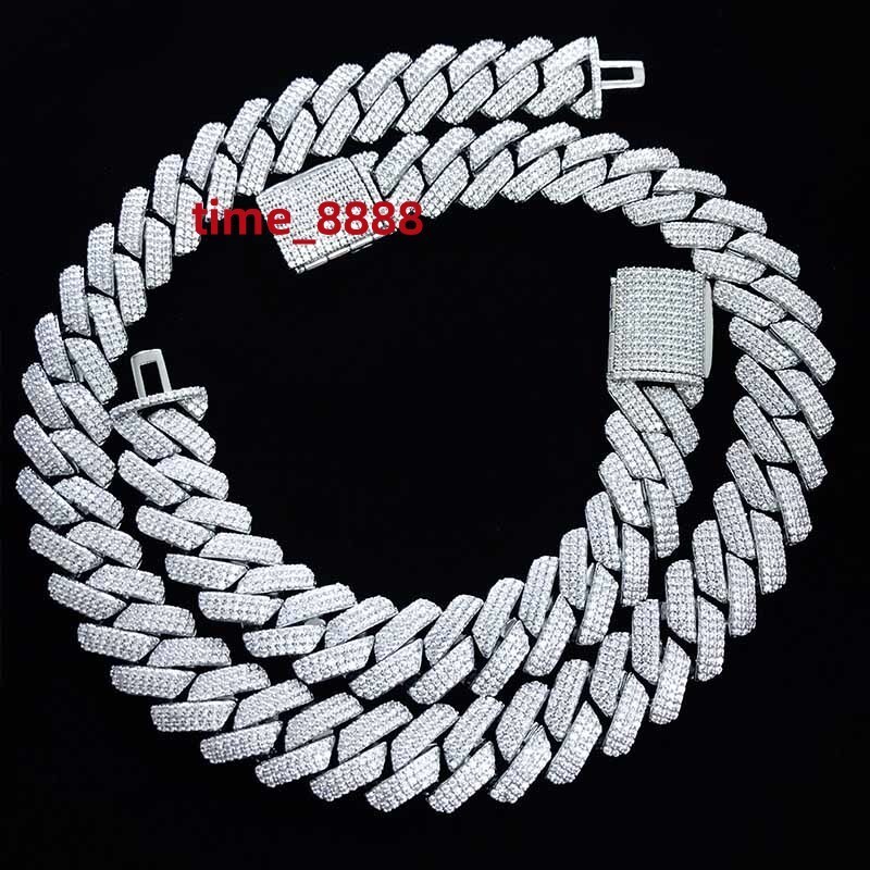 Multi-Row 925 Sterling Silver VVS Moissanite Hip Hop Cuban Necklace out Miami Chain Chic 925 Sterling Silver Hip Hop Jewelry