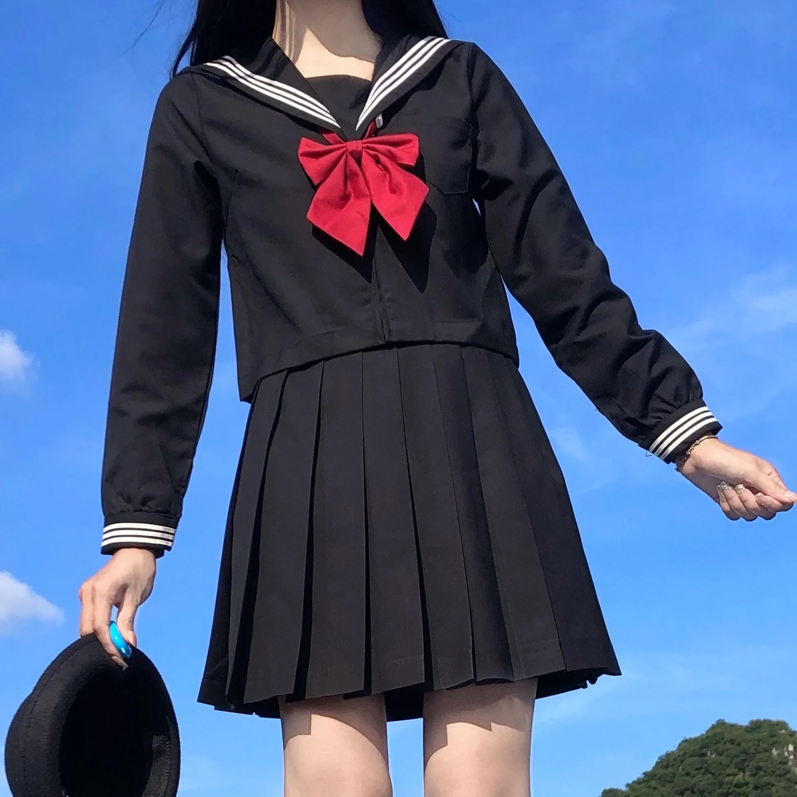 Japanese school uniform girl S8XL plus size Jk set white twopiece black three piece basic sailor womens long sleeved 250326
