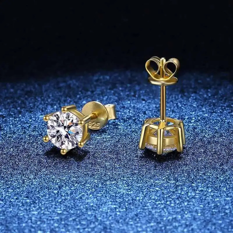 GRA Certified 0.5ct-2ct D Color Stud Earrings Lab Created Diamond 925 Sterling Silver Gold Plated Wedding Jewelry 250318