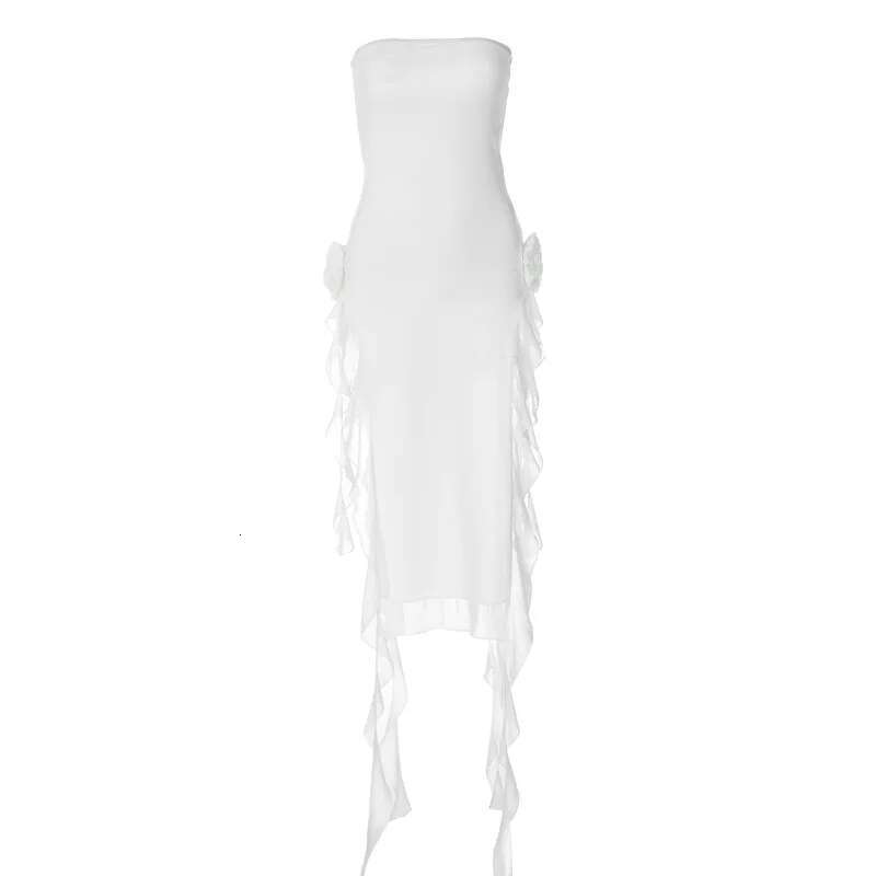 Dongdumaoyi Europese En Amerikaanse Instagram Stijl Nieuwe Sexy Elegante Bustier Patchwork Kant Dij Hoge Split Midi Damesjurk C