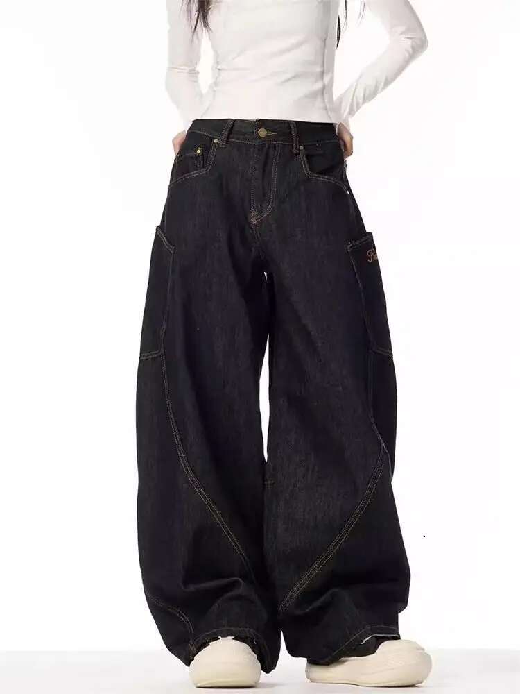 HOUZHOU Vintage Grunge Y2k Jeans Women High Street Black Baggy Trousers Wide Punk Casual Straight Oversized Denim Pants