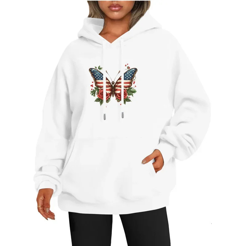Fashion Butterfly Rose Printed Hoodie Spring Casual Long Sleeve Zipper Sweatshirt Hip Hop Womens Clothing 250326