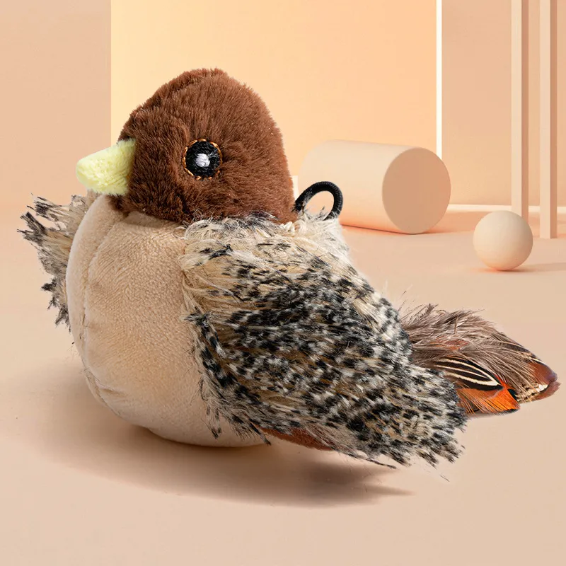 New Cat Toy Touching Sensing Sound Teasing Stick Plush Simulation Little Bird Hedgehog Finless Porpoise Teeth Grinding