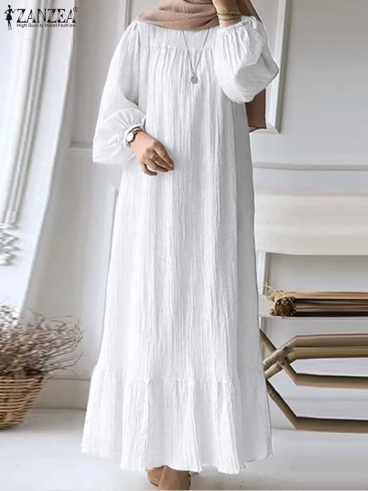 ZANZEA Fashion Ruffles Hem Muslim Sundress Woman Puff Slve O Neck Dress Autumn Elegant Party Abaya Vestidos Islamic Clothing X250514