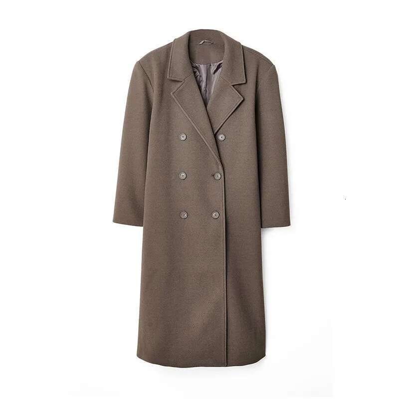 Women's Coat Casual Woolen Women Oversize Coat Solid Lapel Double Breasted Pocket Female Overcoat Autumn Winter Retro Lady Streetwear