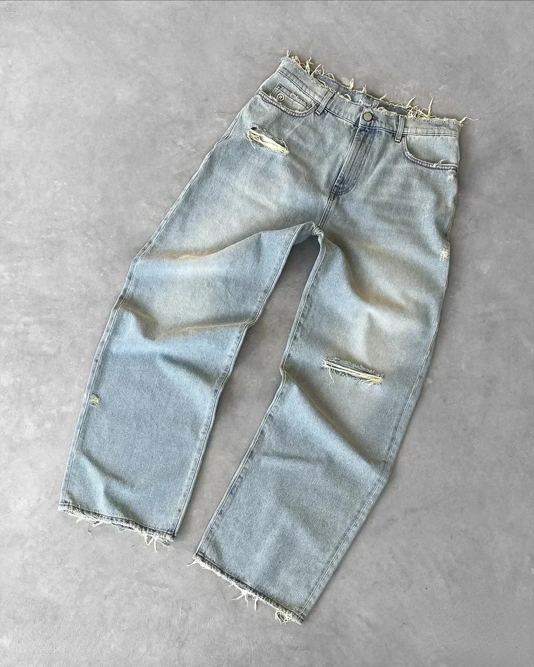 Washed Ripped Jeans Mens American Retro High Street Couple Bag Embroidery Quality is higher than peers in all seasons 250317