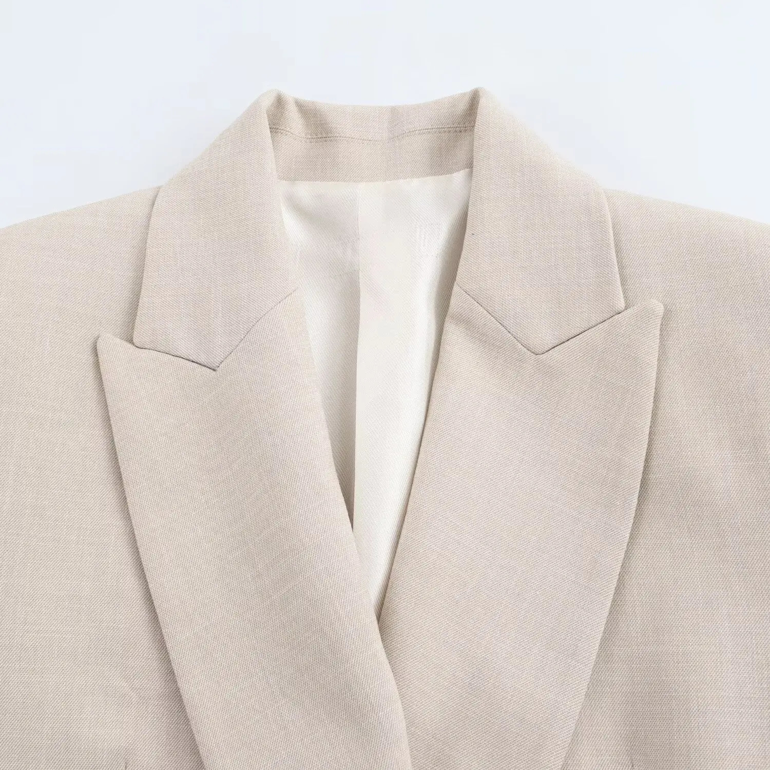 RARA Spring Womens Double Chest Set Jacket with Padded Shoulders Wrinkled High Waist Casual Mens Wear 250326