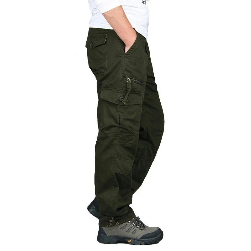 Mens cotton cargo pants spring and autumn casual multi pocket mens straight slack tactical clothing 250327