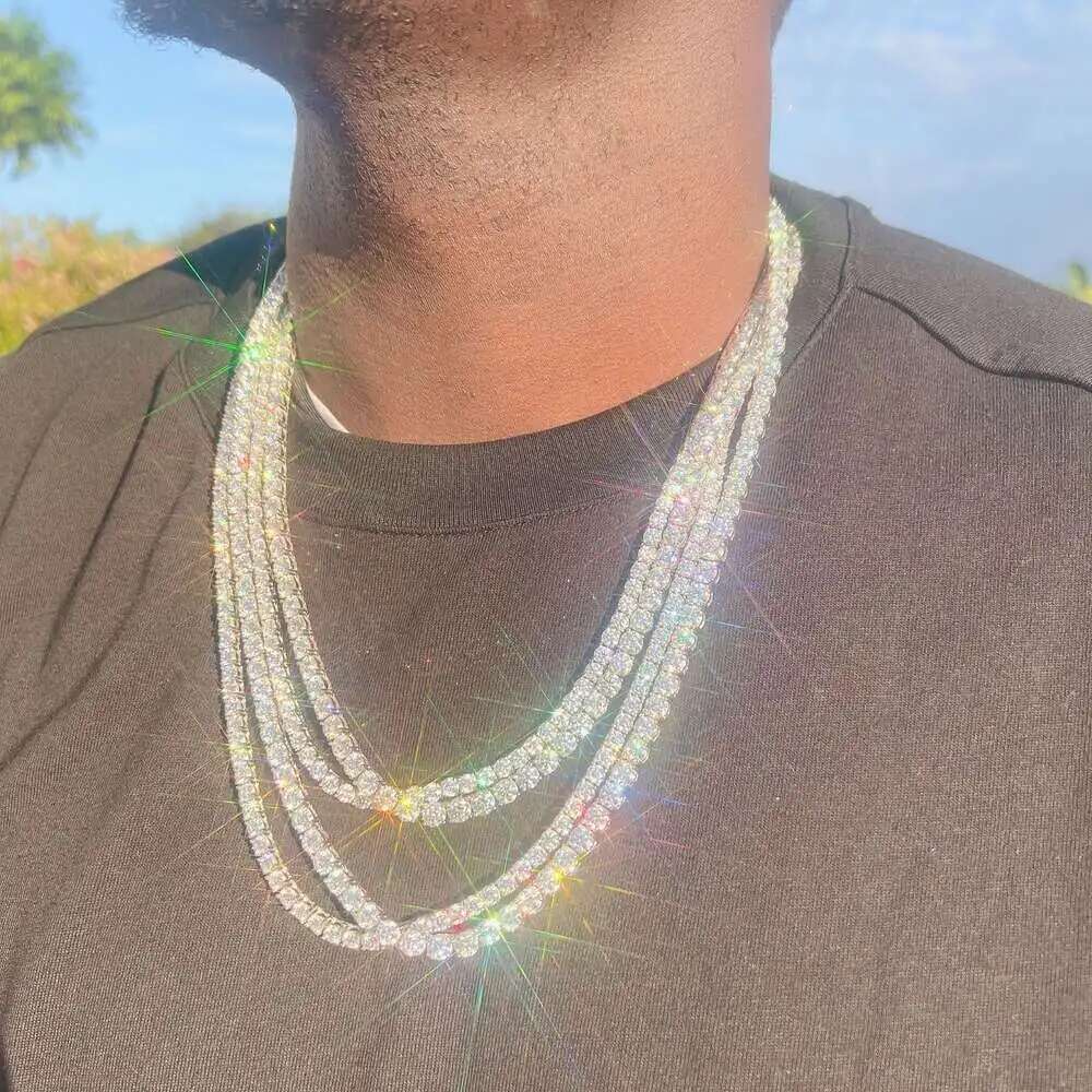 High End Hip Hop Necklace 5mm Moissanite Necklace 925 Sterling Silver Tennis Necklace