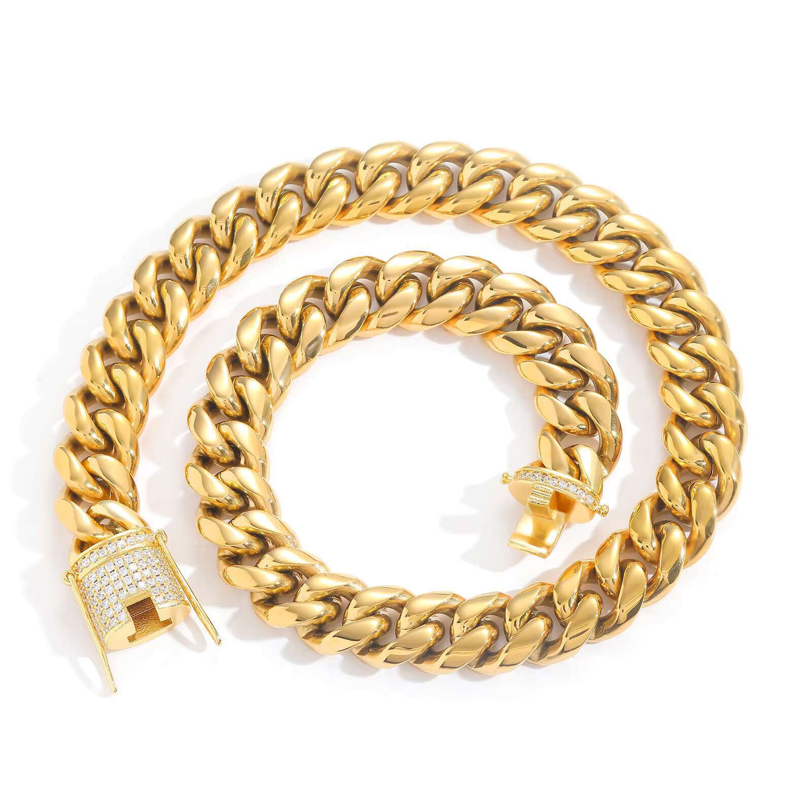 Wholesale 6-18mm Stainless Steel Cuban Chain 14K 18K Gold Plated Necklace Miami Cuban Link Chain Monaco Chains for Men