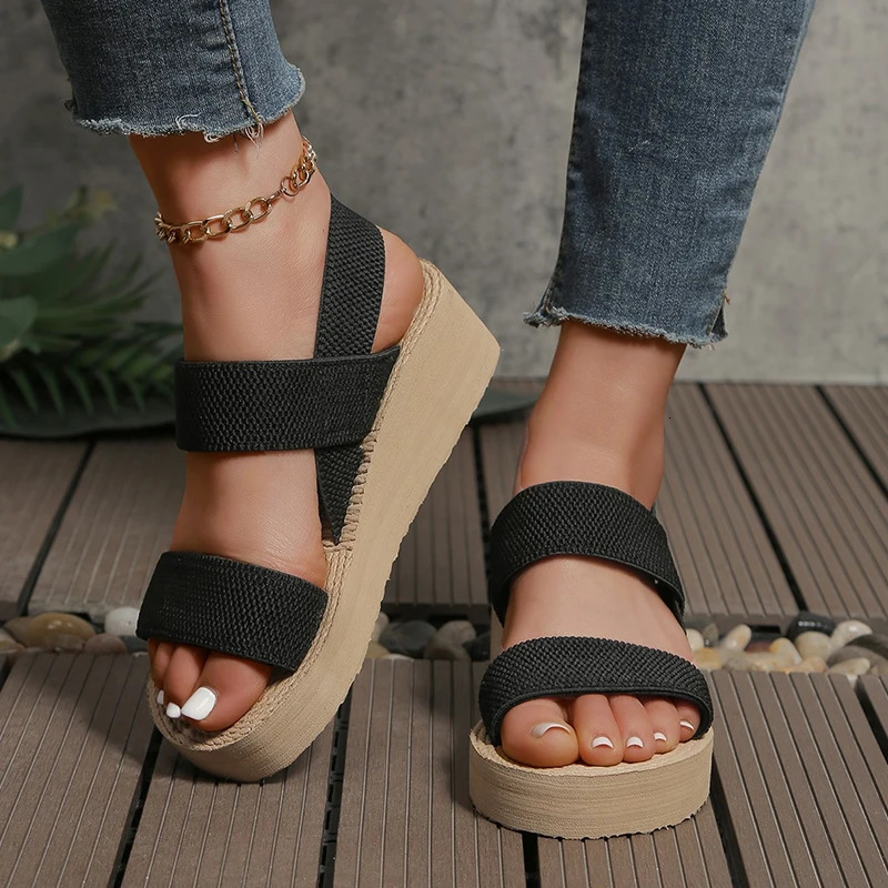 Home>Products>Mini Slip Back Wedge Sandals>Summer Lightweight Sandals>Solid Color Thick Bottom Womens Shoes 250317