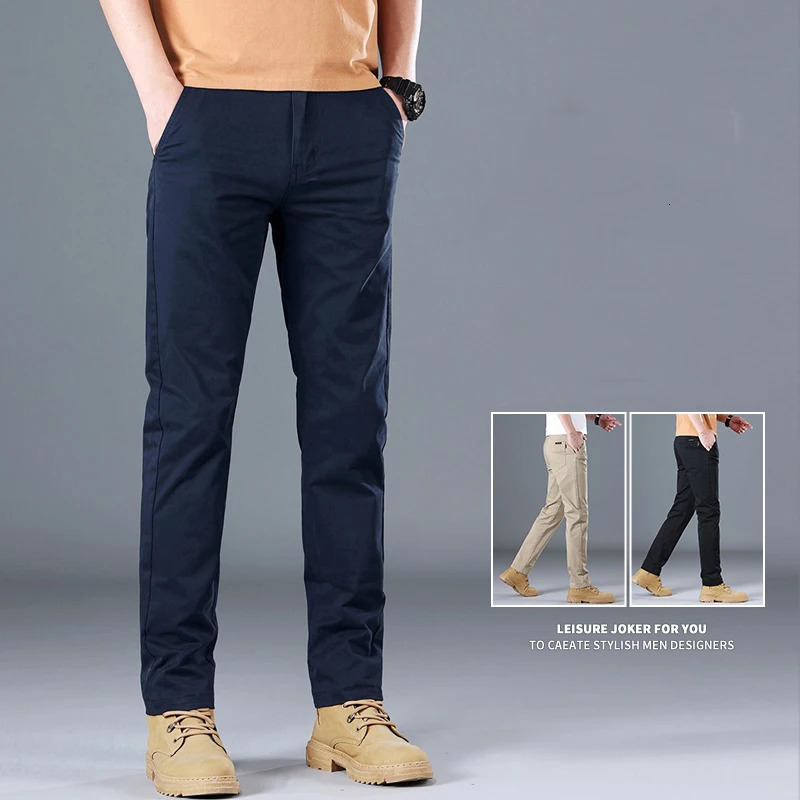Mens High Quality Pure Cotton Classic Solid Color Casual Pants Business Stretch Ultra Thin Straight Trouser 250327