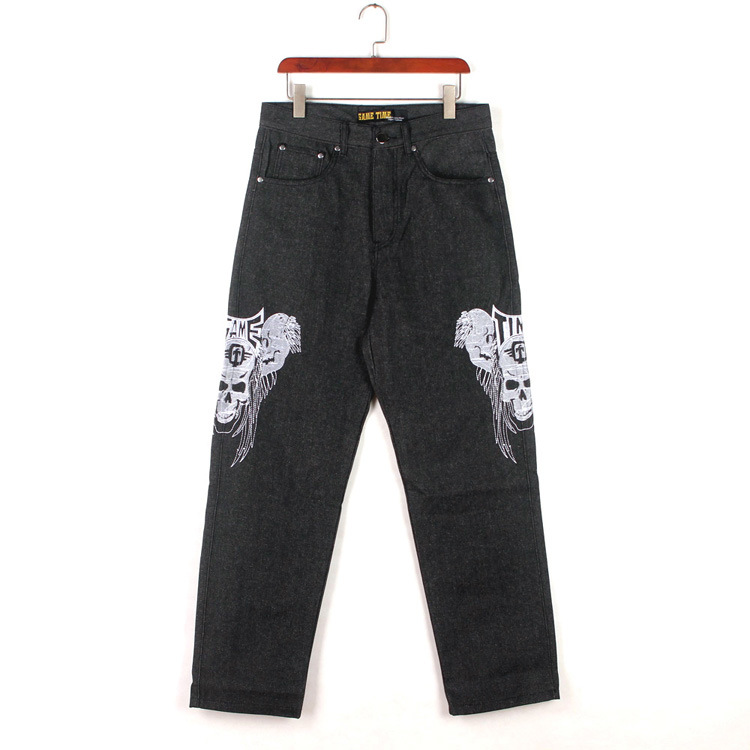 HIPHOP Street dance jeans tide men embroidery skull Street motorcycle jeans Hip Hop Skateboard Men's Jeans Definitely disco dance pants