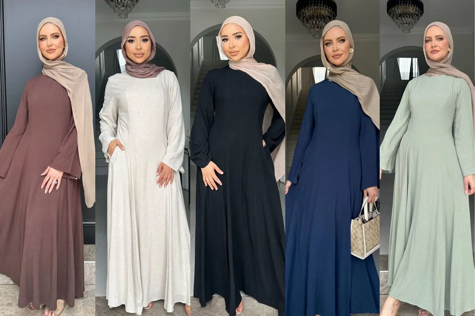 Muslim Womens Wear Dubai Abaya Solid Strap Adjustment Dress Islamic Modest Clothing 250326