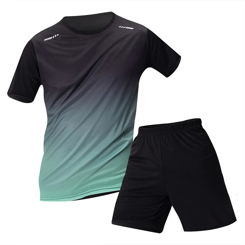 Summer mens progressive color quick drying short sleeved sportswear youth leisure running fitness relaxation plus size set 250327