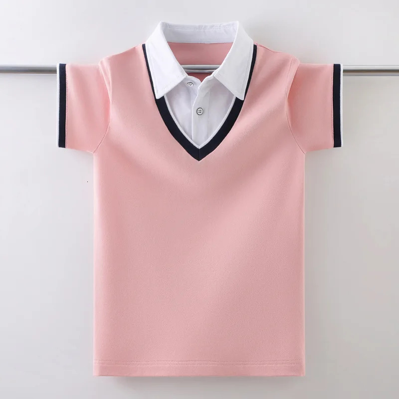 Kids Pure Cotton Polo Shirt Summer Fashion Children School Uniform T-Shirt For Teenager Boys 4-15 Years Tops 250326