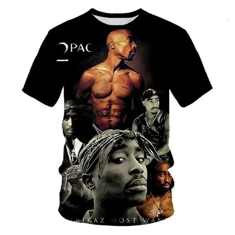New rapper Tupac Shakur Pac D printed T shirt men s and women short sleeved oversized fashionable Harajuku children top