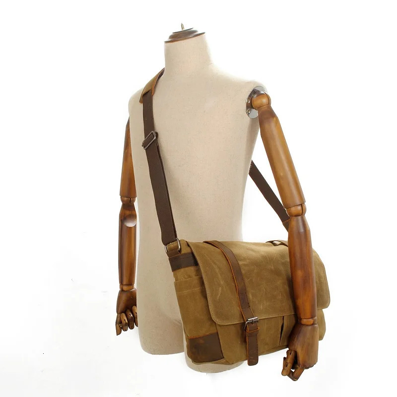 Retro canvas shoulder bag casual horizontal briefcase mens batik waterproof laptop messenger 250326