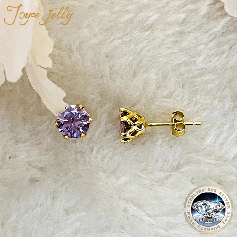 JoyceJelly 1/2/4CT D Color Diamond Stud Earrings S925 Sterling Silver Plated 18K Gold Ear-studs Fine Jewelry 250318