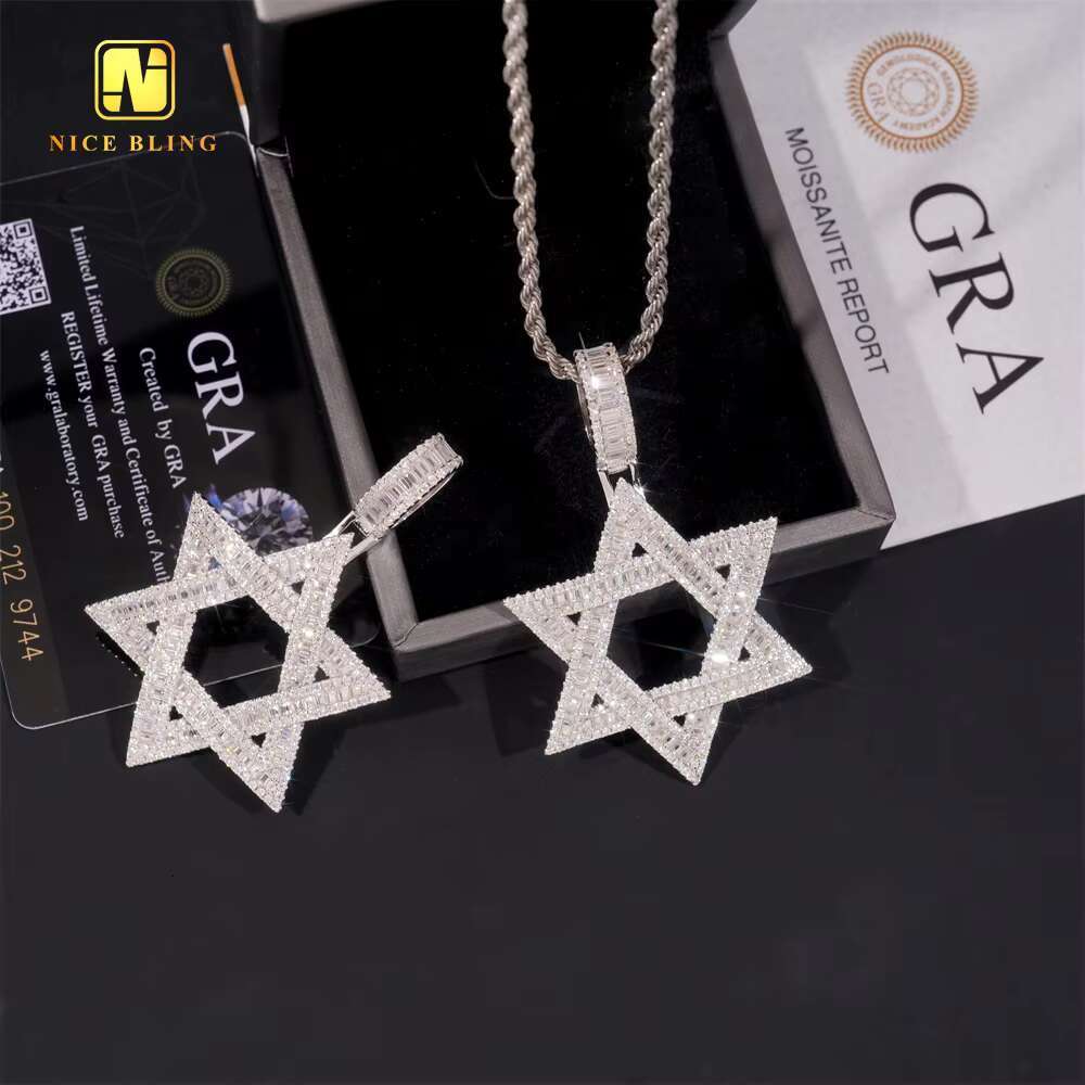 Ready to Ship VVS Moissanite Custom Iced Out Hip Hop Moissanite Jewelry Star Shape Pendant 925 Silver Diamond Fine Charm Pendant