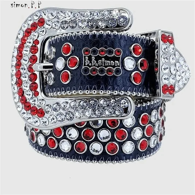 Belt Bb Simon Belts for Men Women Shiny Diamond Belt The Trojan Red Jet AB Cintura Uomo 250312