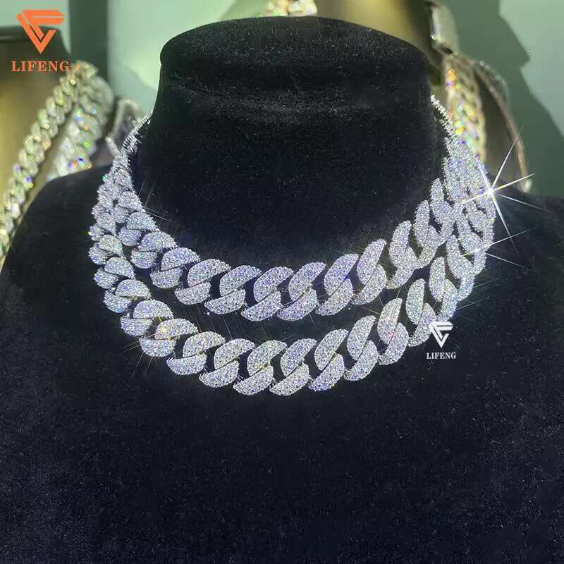Hip Hop 14mm k Necklace Sier With White Gold Plated Iced Moissanite Large Middle Chic Dia Cuban Chain
