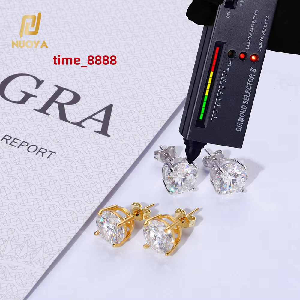 NUOYA VVS Moissanite Stud Earrings 925 Sterling Silver 3-10mm Round Diamond White Gold Plated Ear Studs Fine Jewelry Gift
