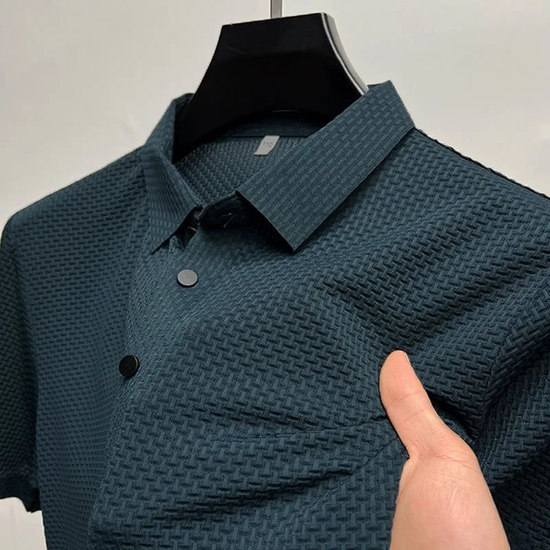 Fashionable highend mens short sleeved highquality ice silk polo shirt comfortable and breathable summer casual Tshirt 250327