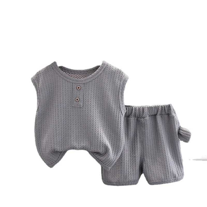 Preschool summer boy and girl set solid T-shirt shorts 2 pieces/set childrens clothing Korean casual breathable clothing setT250327