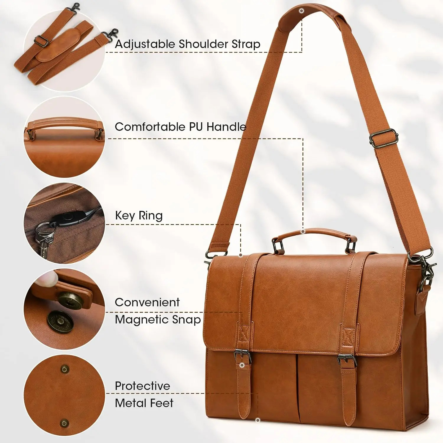 Rainsmore vintage mens messenger bag waterproof leather briefcase laptop large capacity business university shoulder 250326