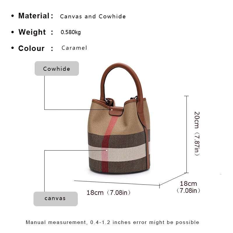 Aidrani New Plaid Women's Handbag, Made Of Canvas Cowhide Material, Caramel Colored Bucket Bag