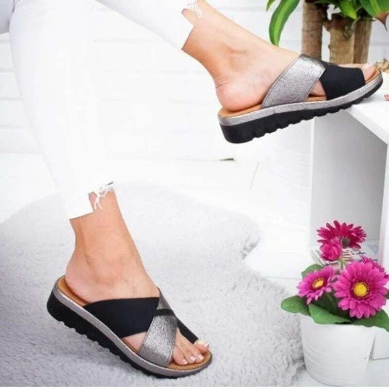 2025 Summer New Mixed Color Wedge Casual Shoes for Women's Beach Soft Flat Designer Fashion Slippers and Sandals