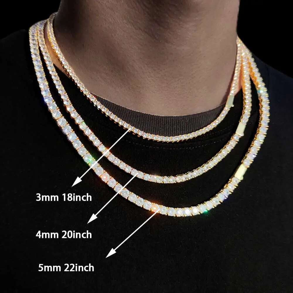 3mm 4mm 5mm 1 Row Tennis Chain Bling Moissanite Material Necklace Hip Hop Man and Women Iced Out Jewelry Free Engrave Name
