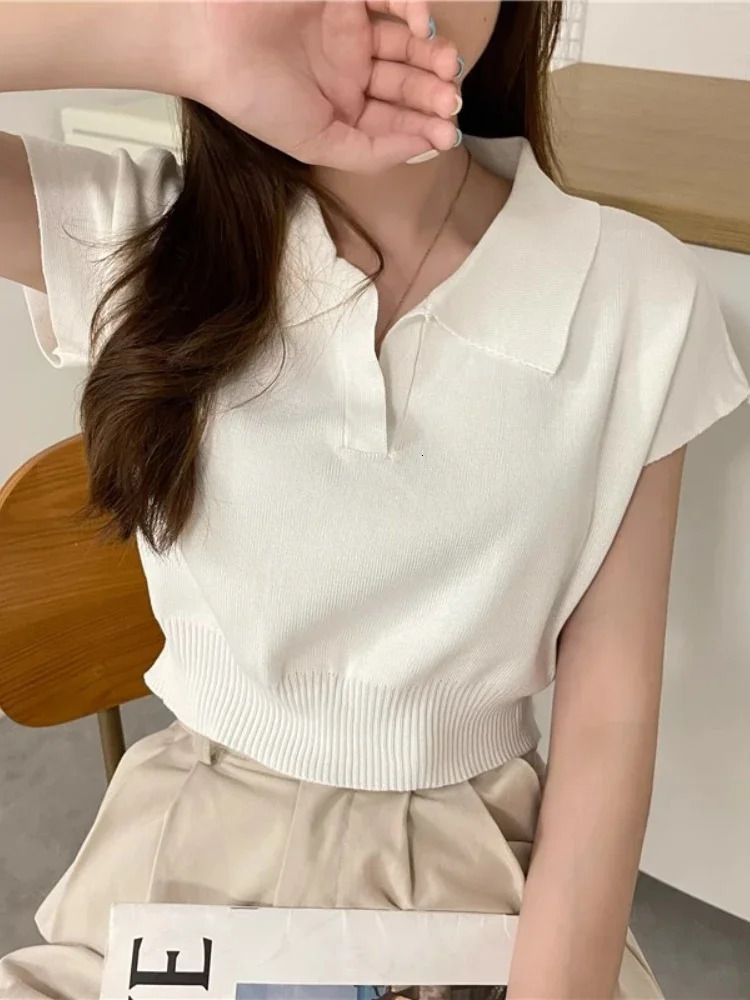 ZJAISS collar sweater paradigm short sleeved knitted top suitable for spring and summer womens cutting tops 250326
