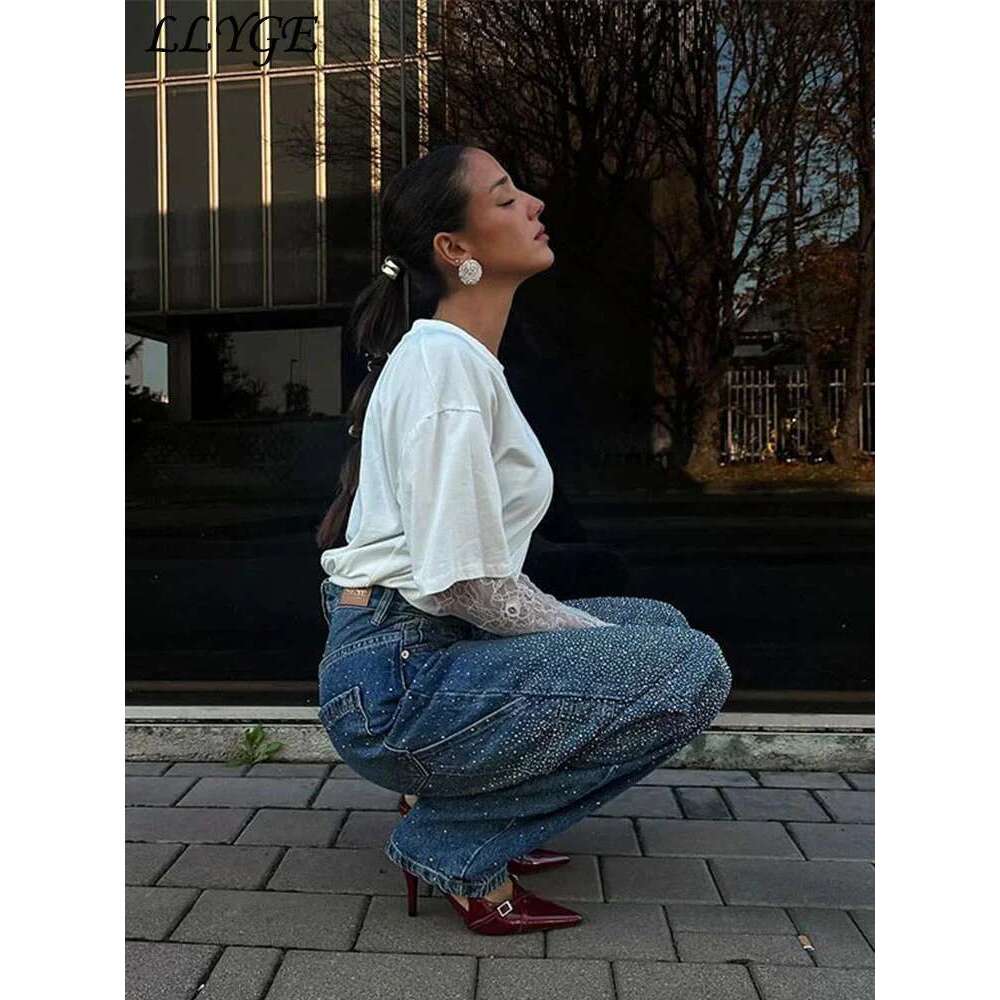 Women's Wear Street Women's Rhie Jeans Vintage Washed Pockets Wide Leg Denim Pants 2025 Spring Lady Y2k Baggy All-Match Trousers