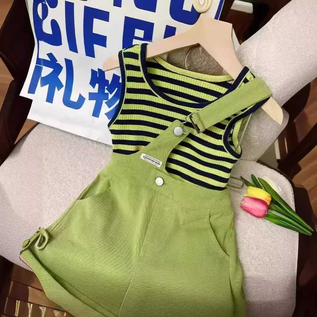 Summer Fashion Kids Girls Suspended Suits New Striped Vest Tops Baby Girl Shorts 2-piece setT250327