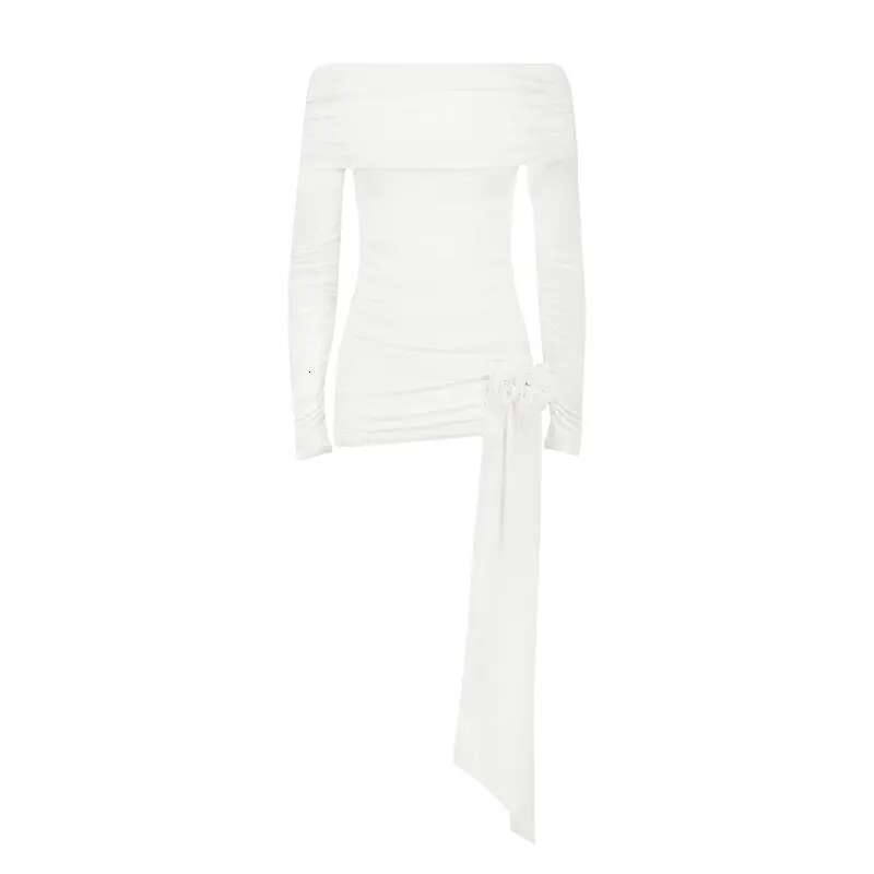 Spring Sexy Solid Women's New Strapless Mini Dress Streetwear Fashion Long Sleeves Tie wers Female Dresses Clothing