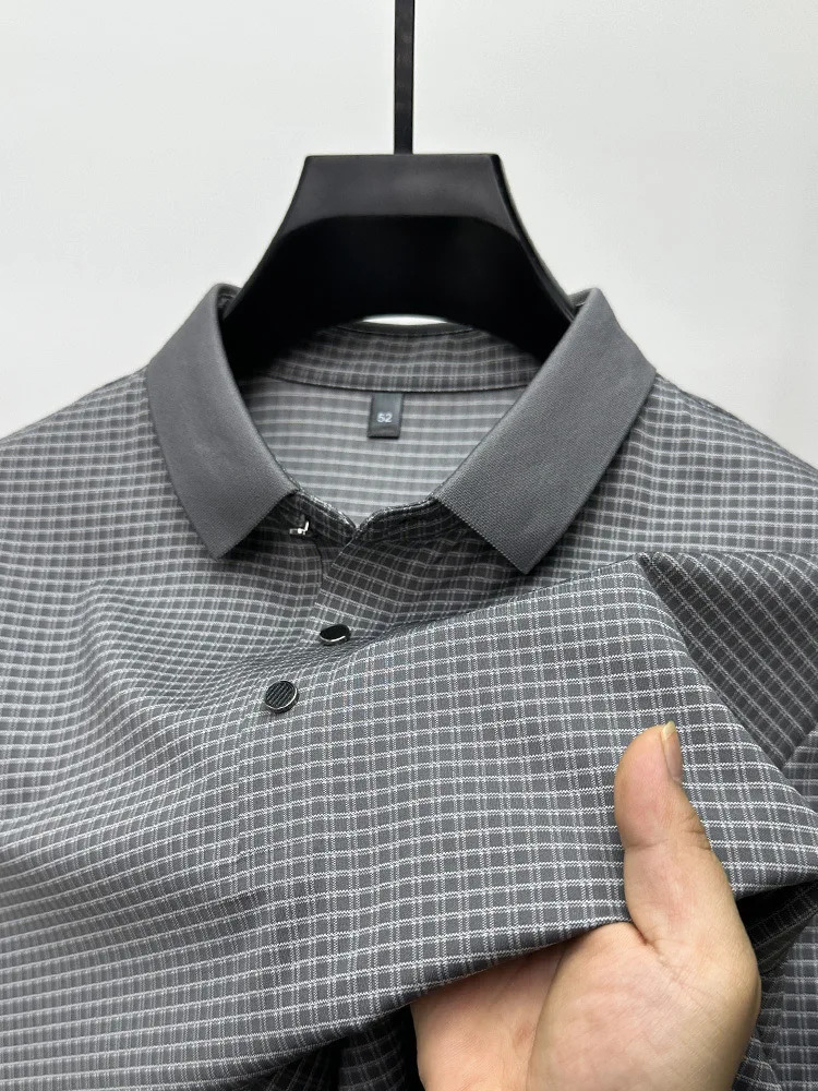 High quality short sleeved mens polo shirt for summer fashion youthful style checkered highend n breathable ice silk Tshirt 250327