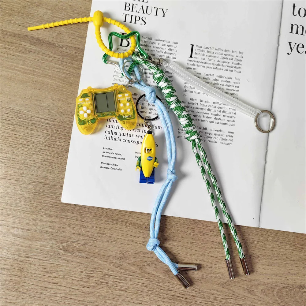 Ins keychain Multi element bag pendant DIY Handmade woven rope game machine decoration250325