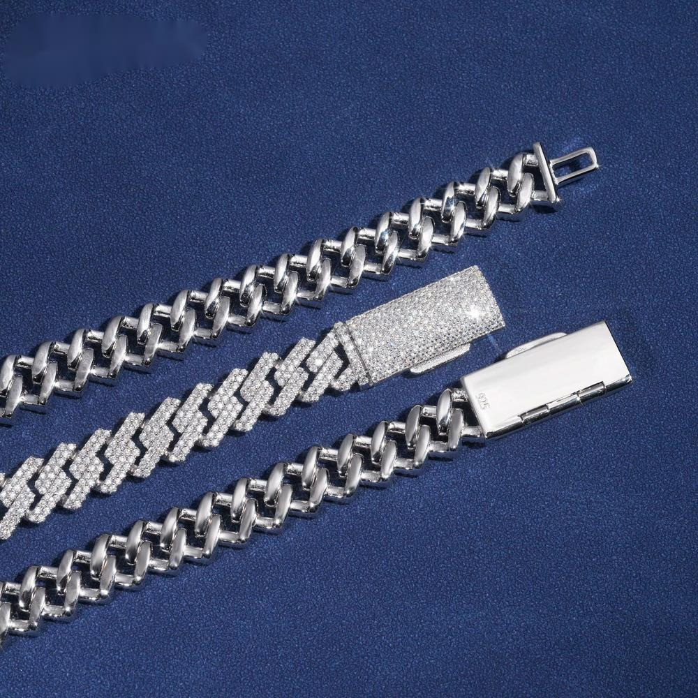 Rapper Jewelry Style 13MM rury Soild Sier VVS Moissanite Cuban k Chain Hip Hop Necklace