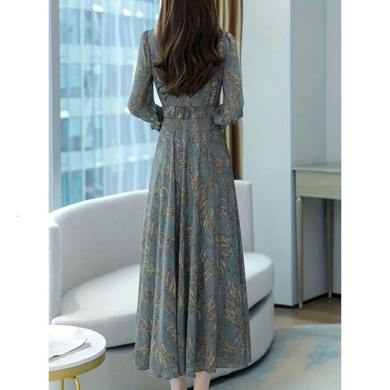 Dongdumaoyi Midi Jurk Met Bloemenpatroon Vintage V Hals En Lange Mouwen Dameskleding