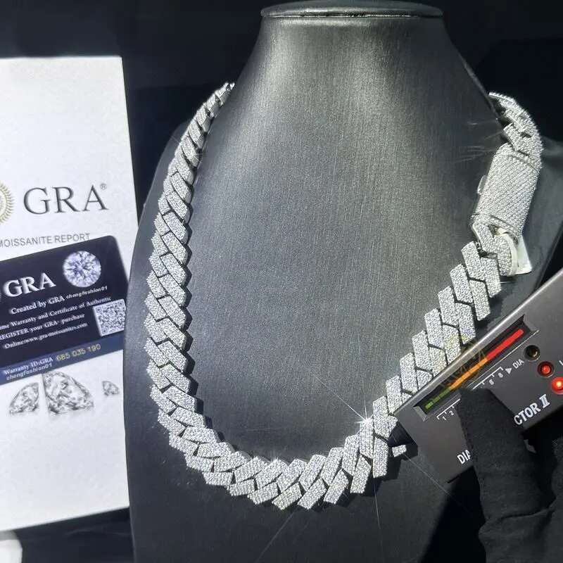 cuban k necklace 3 row moissanite 20MM W gold chains for men prong chocker s personalize iced out chain hip hop designer jewelry gift