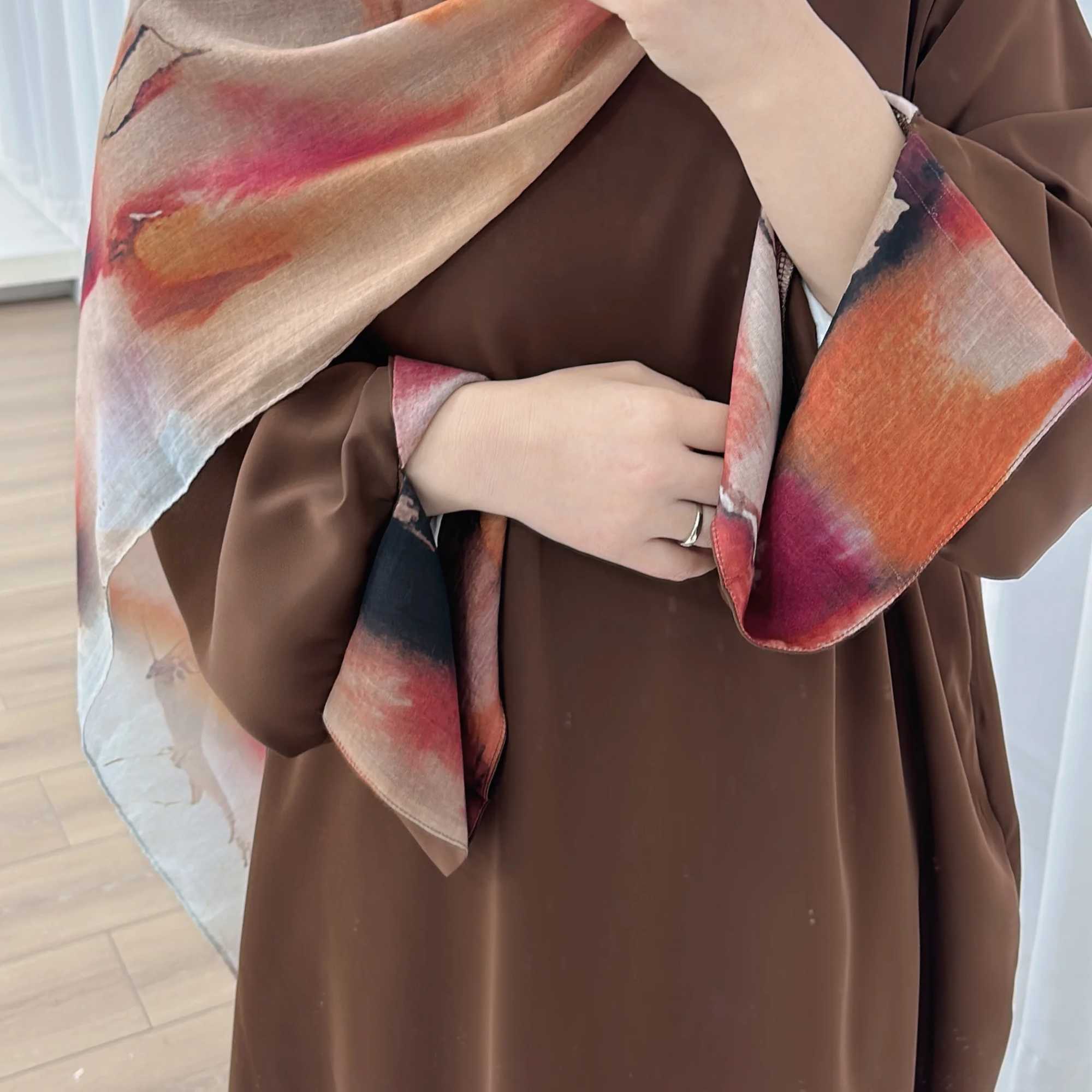 Oem new Abaya watercolor marble tie dye printing high-end Islamic Abaya set Islamic clothing Abaya Muslim womens clothing X250327