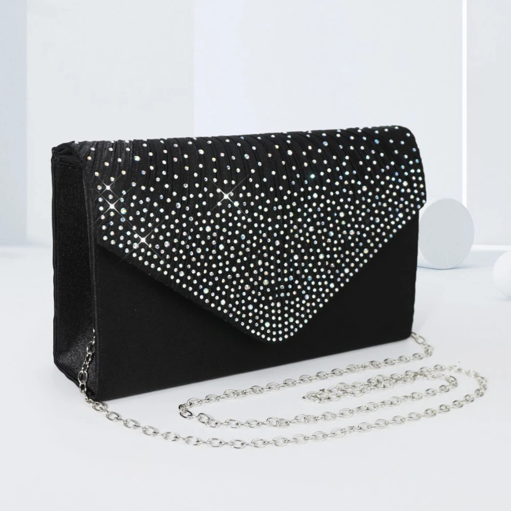 Elegant rhinestone evening bag womens pleated clutch wallet luxurious flip handbag used for weddings parties dances and banquets 250326