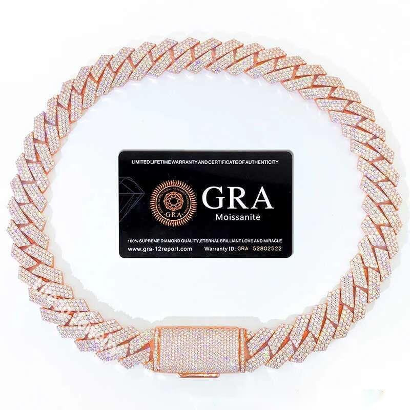 Sier VVS Moissanite Jewelry Rose Gold Plated Cuban Chain Hip Hop Necklace for Men and Women